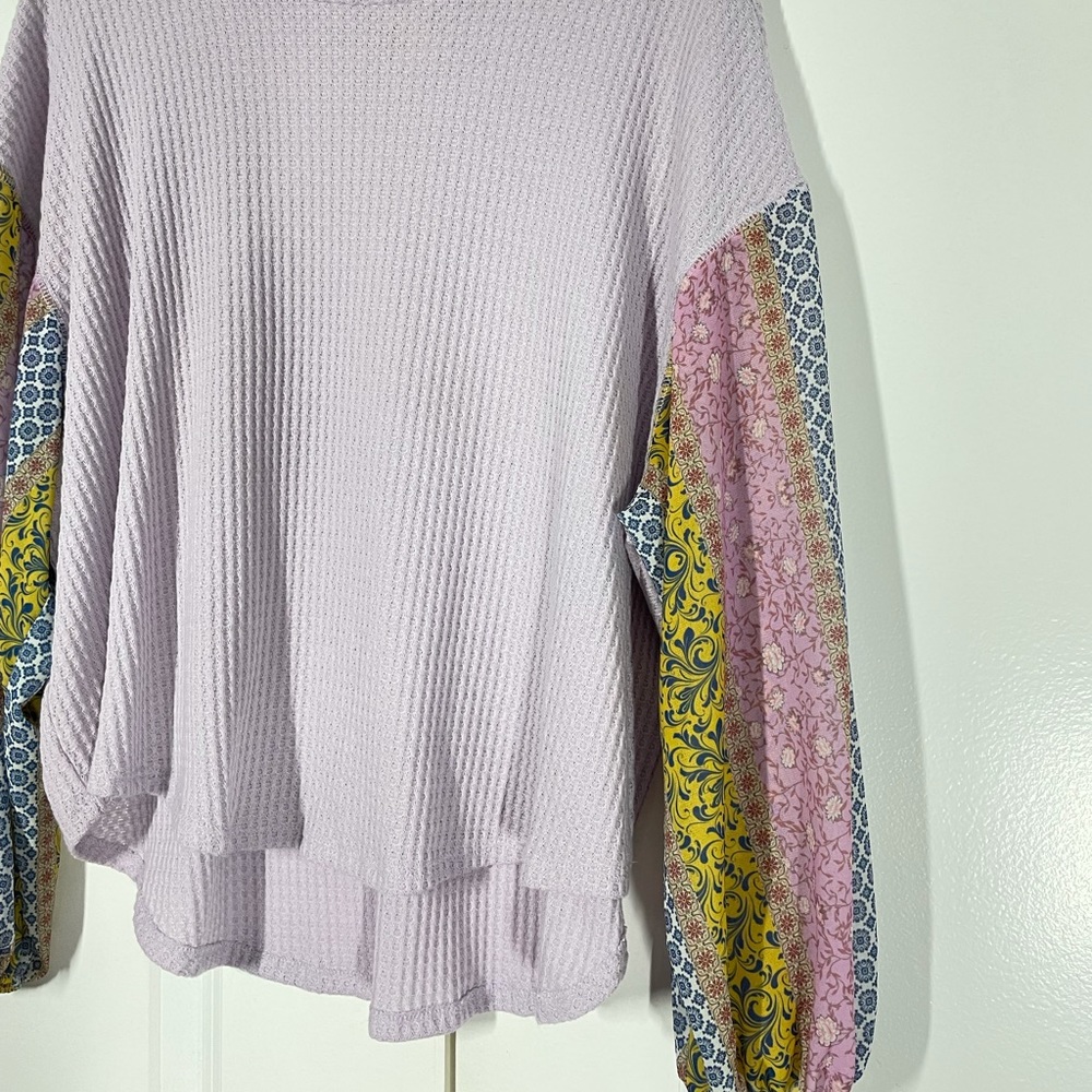 Blue - Pepper Lavender Thermal with Contrasting Ballon Sleeves Top size M - Picture 7 of 8